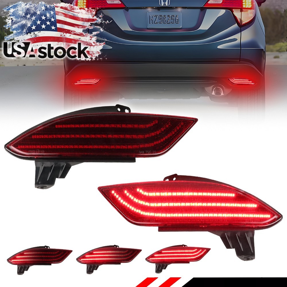 Red LED Tail Brake Signal Rear Bumper Reflector Lights For 2016-2022 Honda HR-V