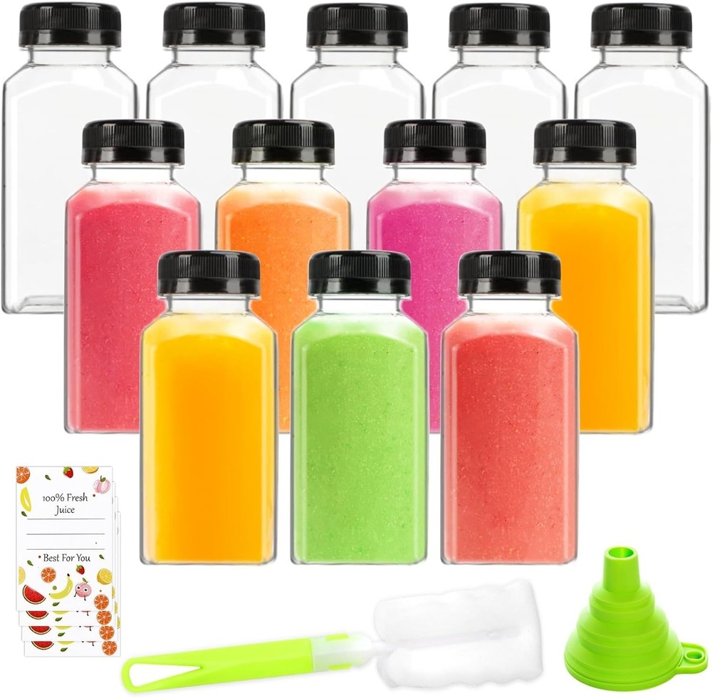 Juice Bottles - 8Oz Bottles with Lids, 12 Pcs Plastic Juice Containers with Caps