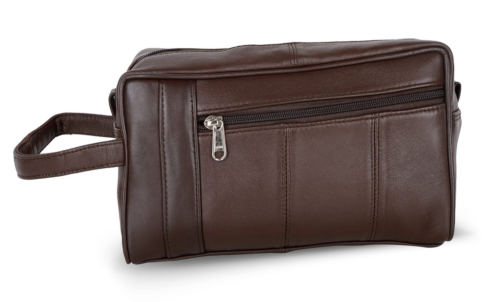 Genuine Sheep Nappa Leather Unisex Luxury Toiletry Travel Bag with Bathroom Organizer