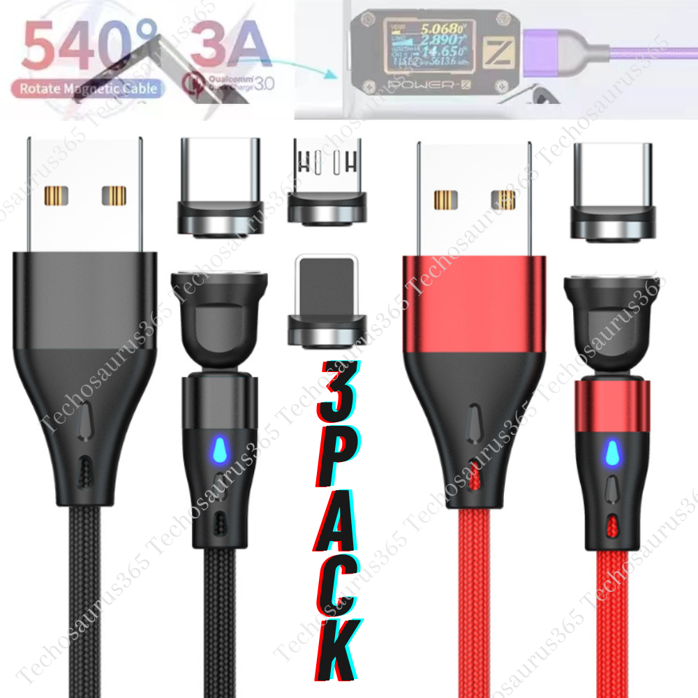3-Pack Magnetic Fast Charging Cable for Micro USB Type C and iPhone