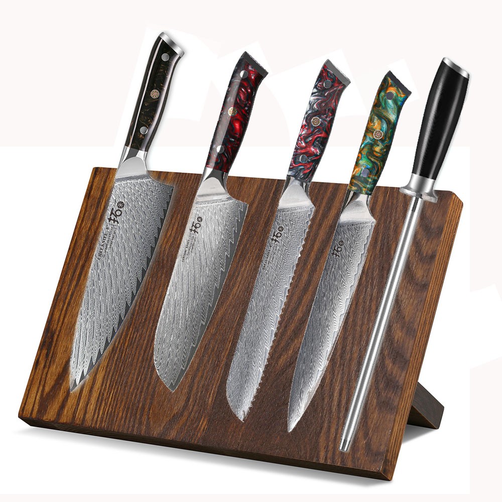 6Pcs TURWHO Kitchen Knife Japan VG10 Damascus Steel Santoku Knife Sharpening Set