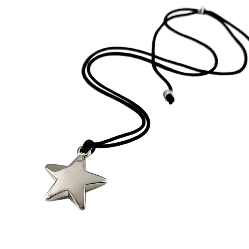 Star Pendant Collar Necklace Adjustable Black Rope Choker Necklace Jewelry