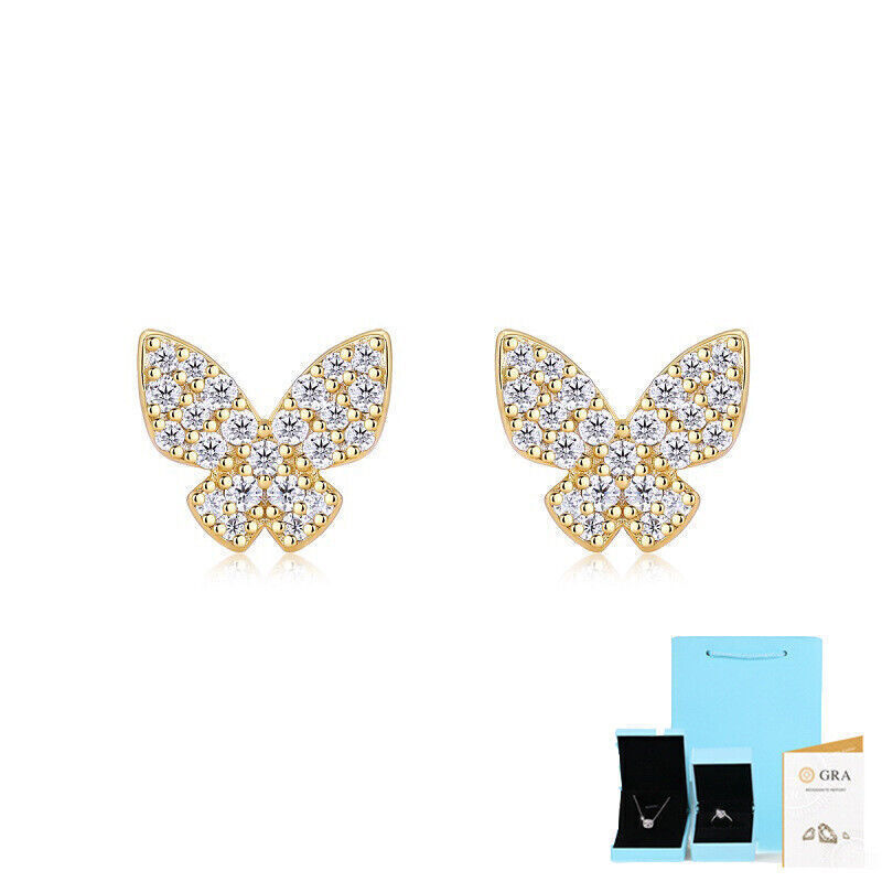 Moissanite Butterfly Stud Earrings in 925 Sterling Silver
