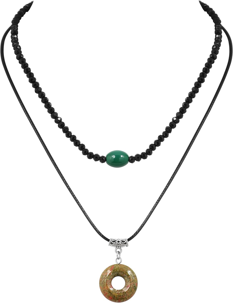 Gothic Boho Crystal Necklace, Layered Black Choker Necklace, Beach Necklaces, Su
