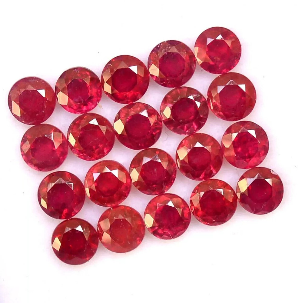 5.30 Ct Natural Red Ruby Round Cut 4mm 20 Pcs Certified Loose Gemstones R1