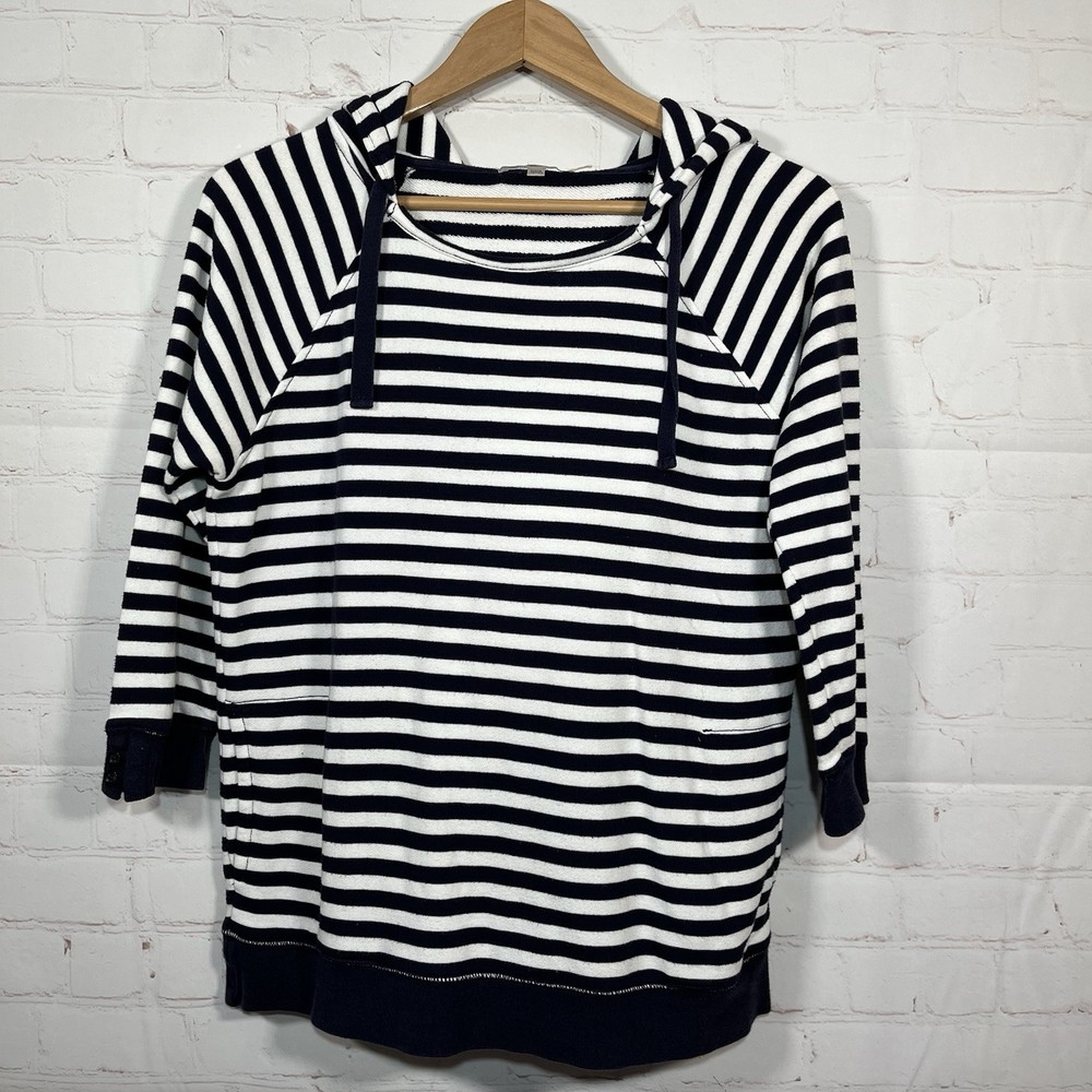 Gap Womens Blue White Striped Terrycloth Hoodie Sweatshirt with Pockets Size Small  