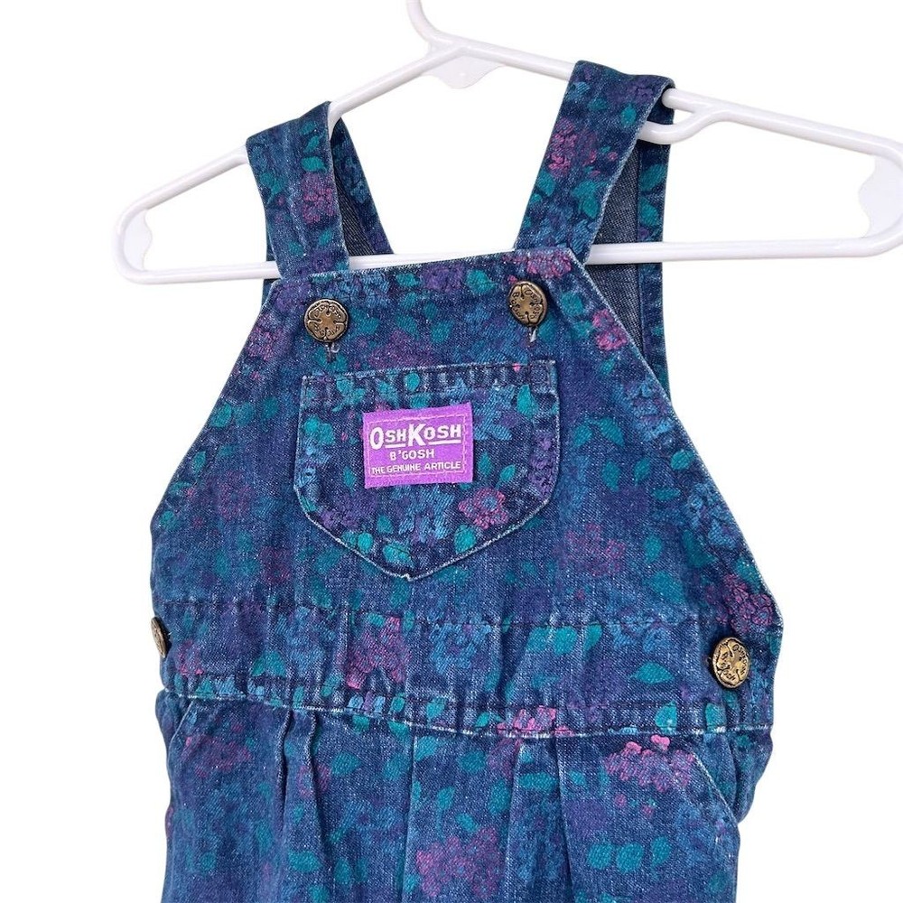 VTG 80s Union USA Made OshKosh B'gosh Girls Floral Denim Overalls Sz 6-9 Months
