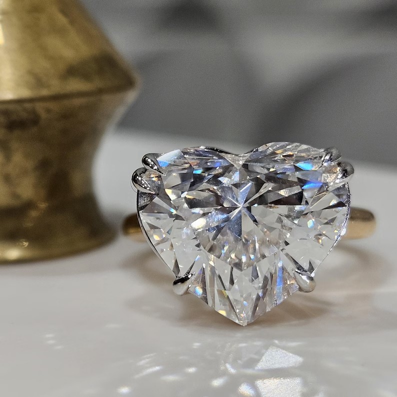 RARE 10.25Ct Certified Heart Cut Solitaire White Treated Diamond 925 Silver Ring