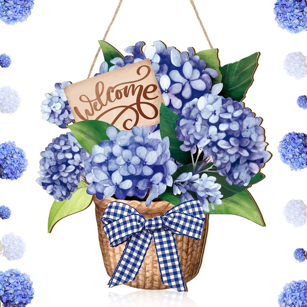 Summer Hydrangea Flower Welcome Wreath for Spring and Summer Decor