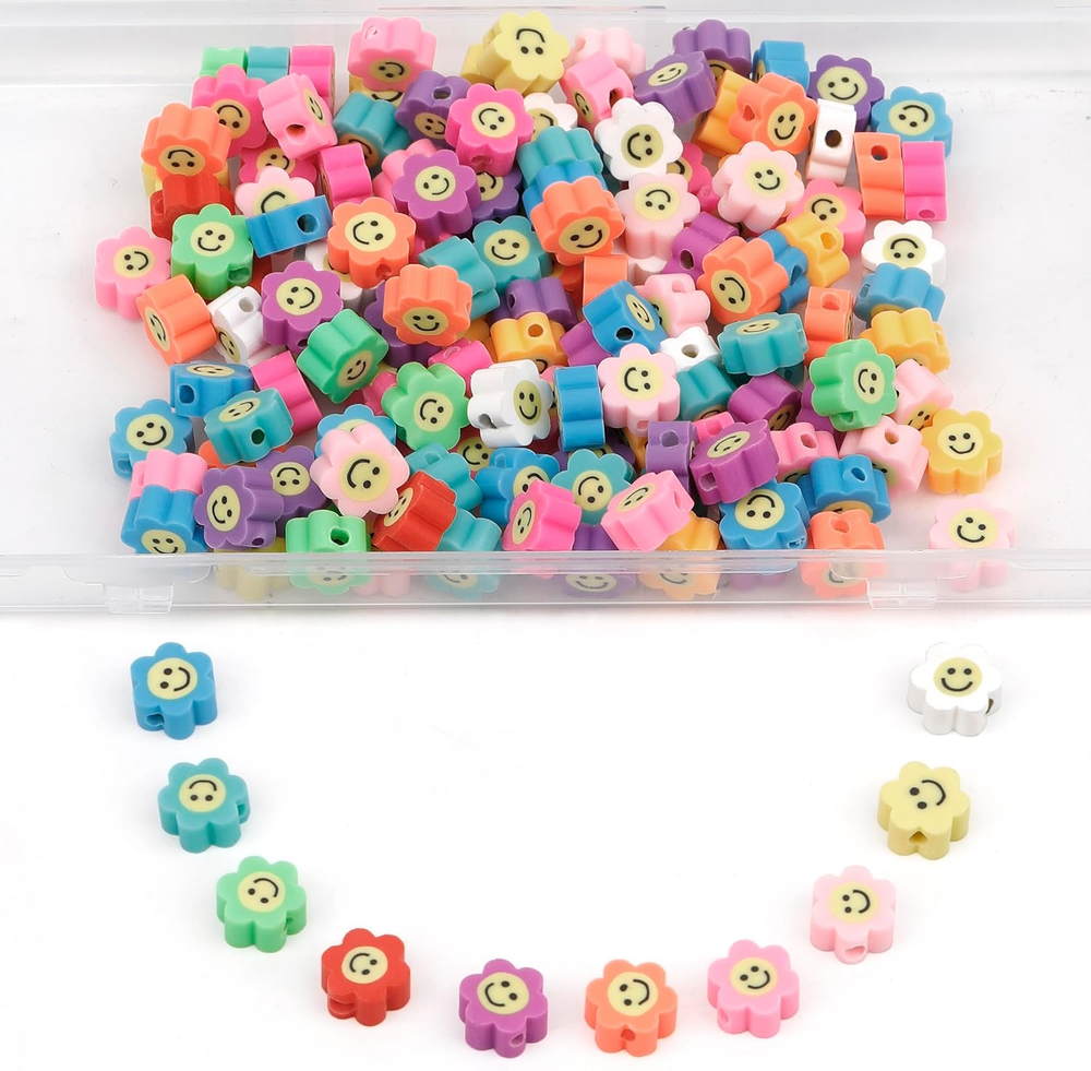 180 Pcs Polymer Clay Flower Beads for DIY Bracelets Charms Pony Beads Craft Shapes