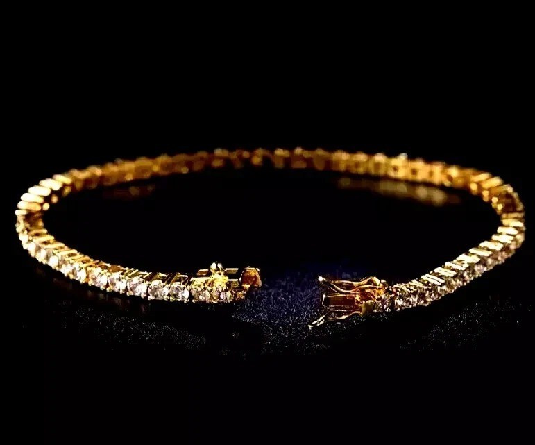 Elegant 14k Yellow Gold Round Cut Diamond Bracelet E F VVS2 Lab Grown 6.25 Carat