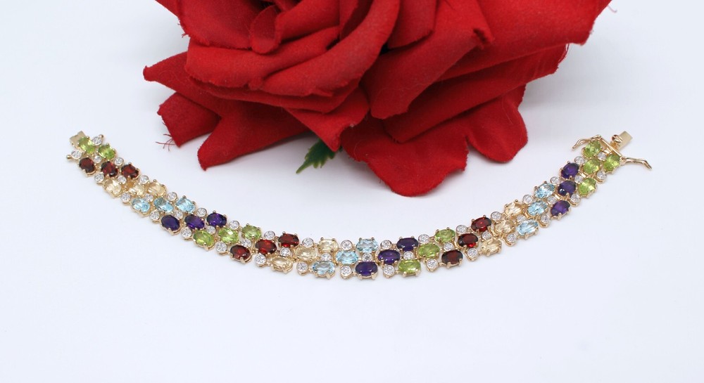 Sterling silver gemstone vermeil bracelet supporting cat rescue 18.07g