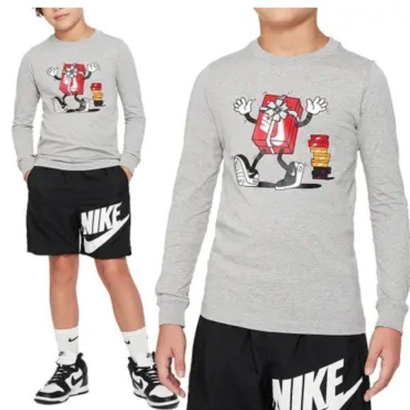 NIKE ❤️🔥NIKE SPORTSWEAR BIG KIDS' LONG-SLEEVE T-SHIRT GREY boys girls shirt S
