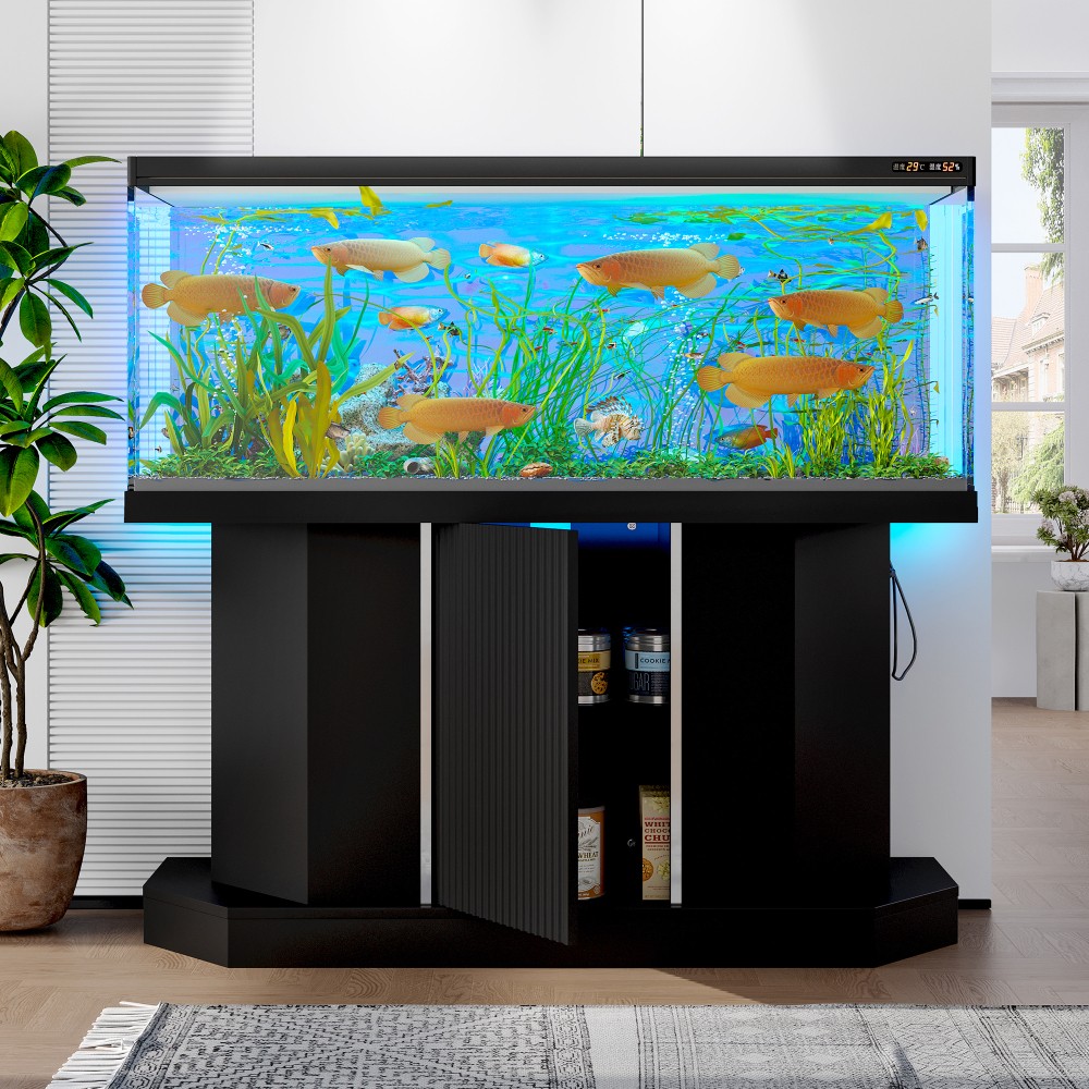 Heavy Duty 75 Gallon Fish Tank Stand with Power Station Cabinet Storage