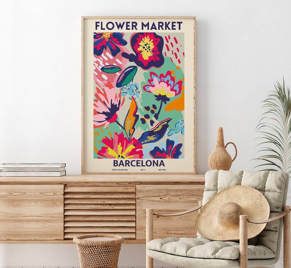 Flower Market Print Barcelona Flower Market Poster Wall Art Florist Gift
