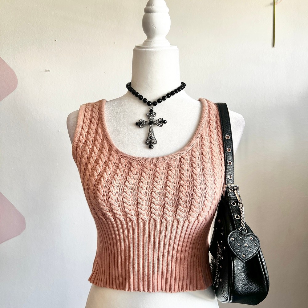 Pink Ribbed Tank Top, Soft Girl Coquette Y2K Balletcore Small