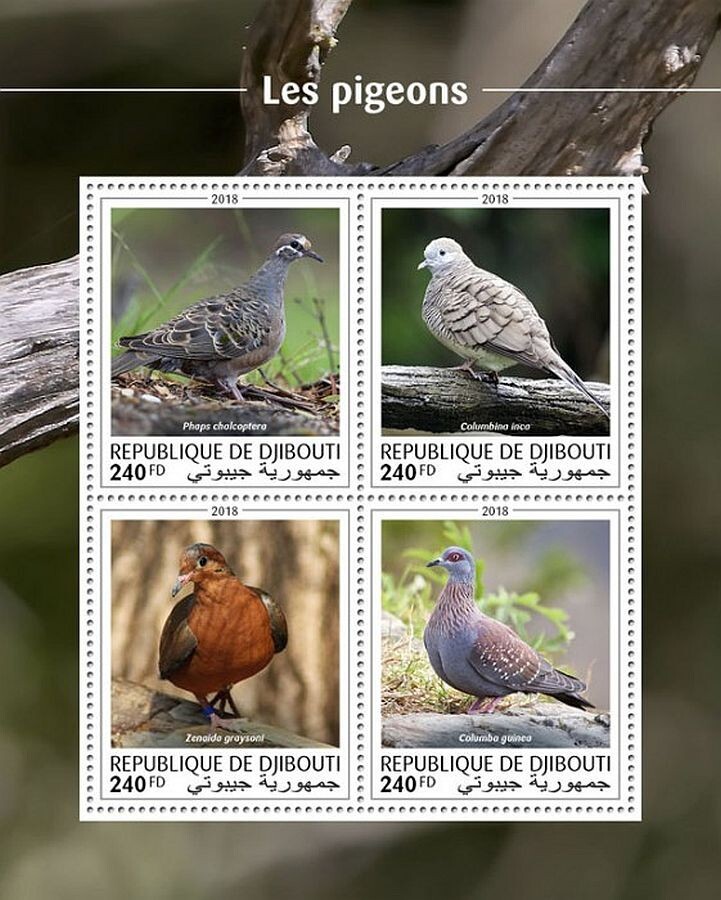 PIGEONS 4-Value MNH Bird/Birds Stamp Sheet #143 (2018 Djibouti)