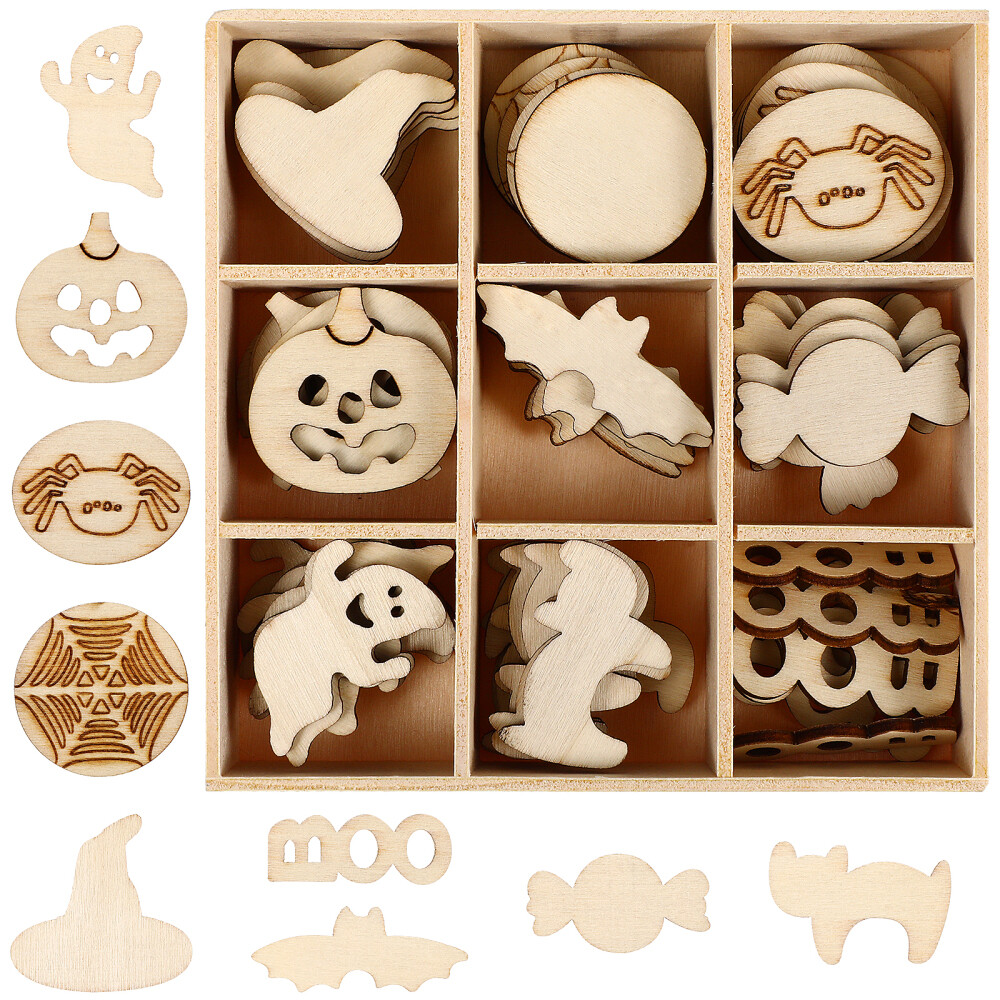 72 Pcs Ornaments Ghost Wooden Halloween Craft Pendant DIY Crafts