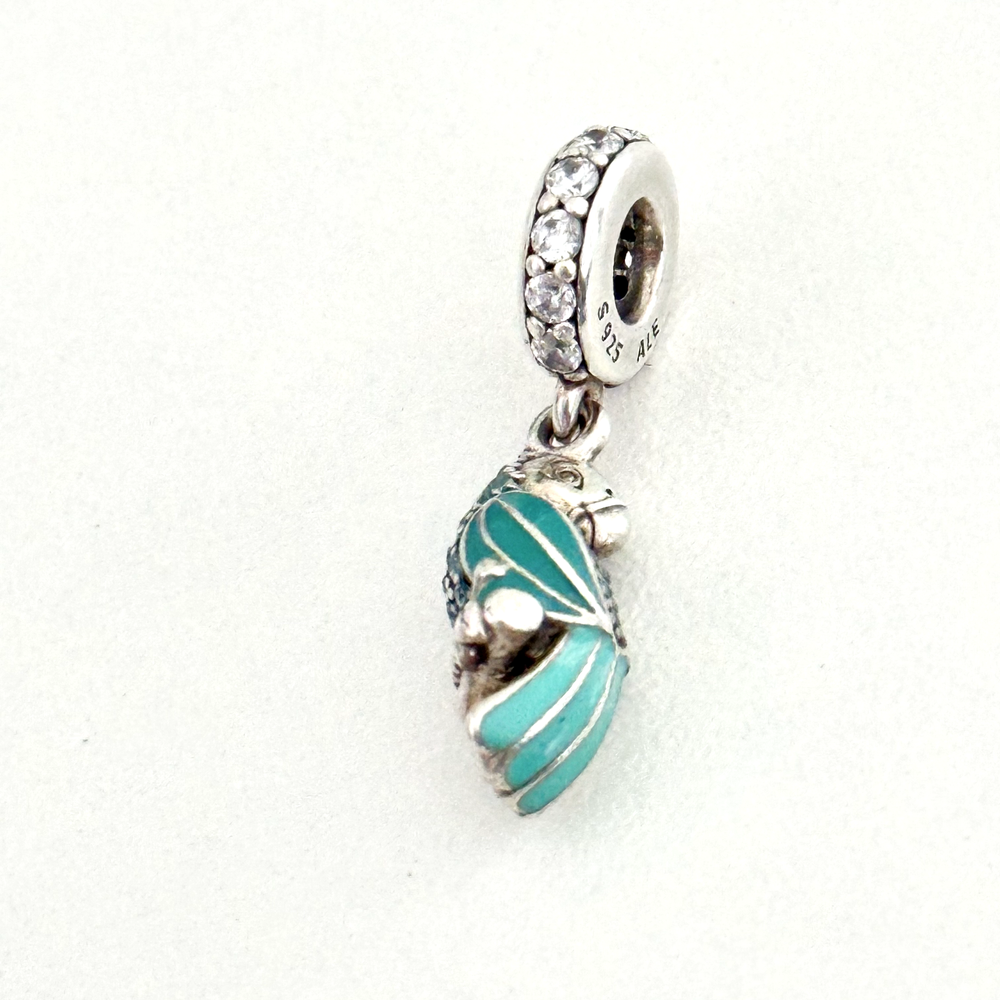 Pandora Sterling Silver Teal Enamel Parrot Charm with CZ