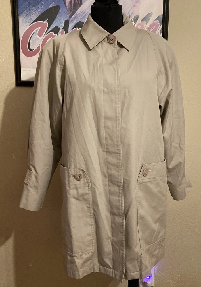 Vintage London Towne Faux Fur Lined Khaki Trench Coat Size 8P Petite