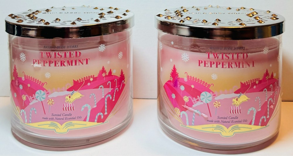 NEW TWISTED PEPPERMINT - 2X - 3wick Candle - Bath & Body Works - FREE SHIP