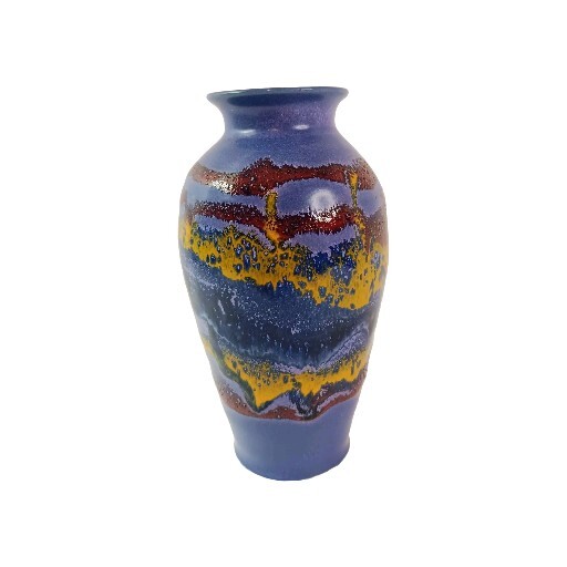 Purple Drip Glaze Pottery Vase by Lebeth Lammers Red Yellow 6 Inch