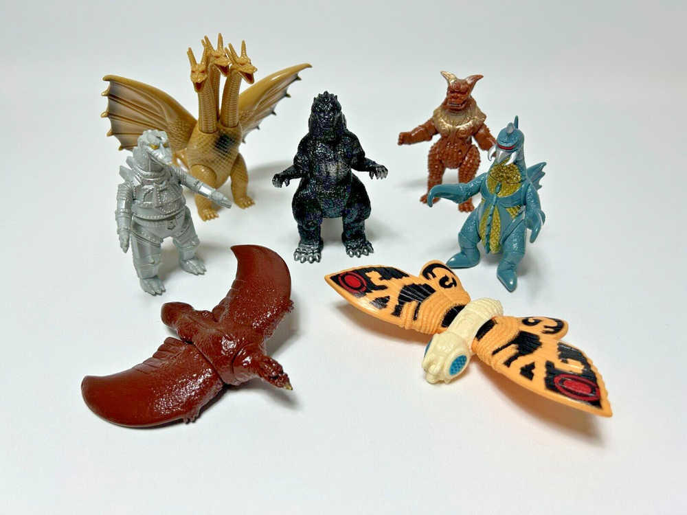 Vintage 1992 Bandai Godzilla vs King Ghidorah Mini Sofubi Vinyl Figure 7-Piece Set