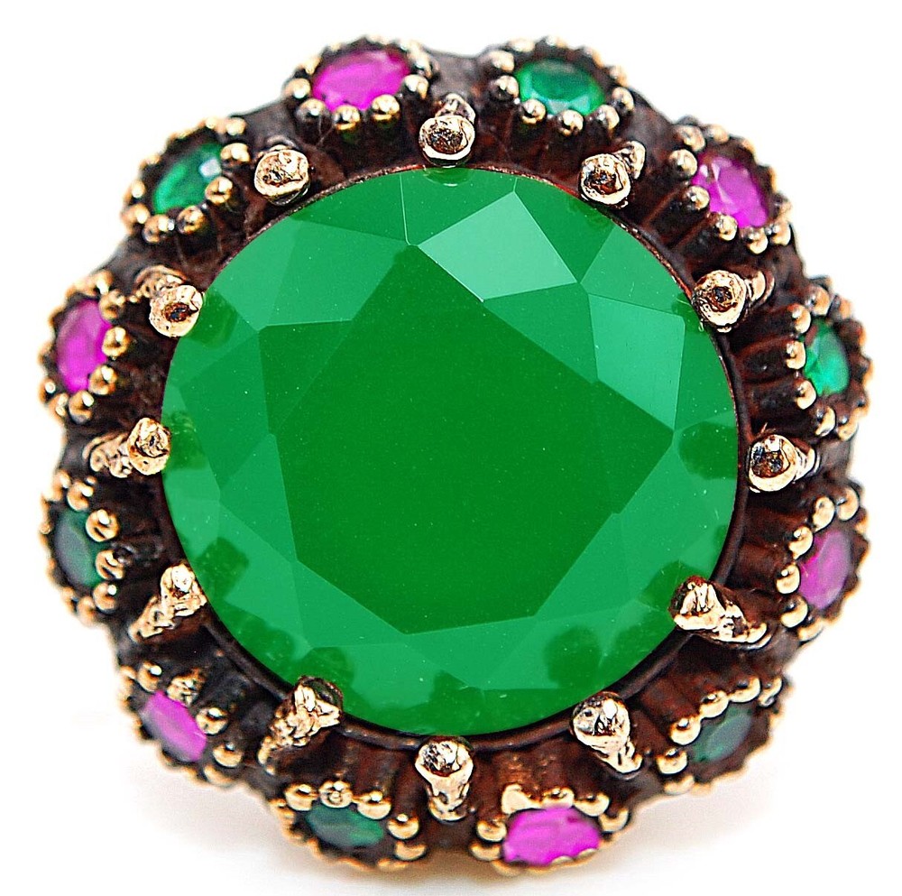 Stylish Ottoman Empire Inspired 12CT Treated Emerald 925 Sterling Silver Ring Size 9 HB3-6