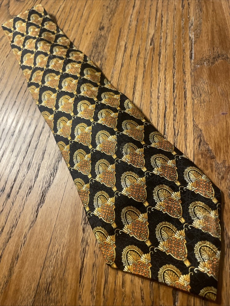 Vintage EUC Michel Royal Baroque Geometric Silk Tie Necktie Hand Made In Spain