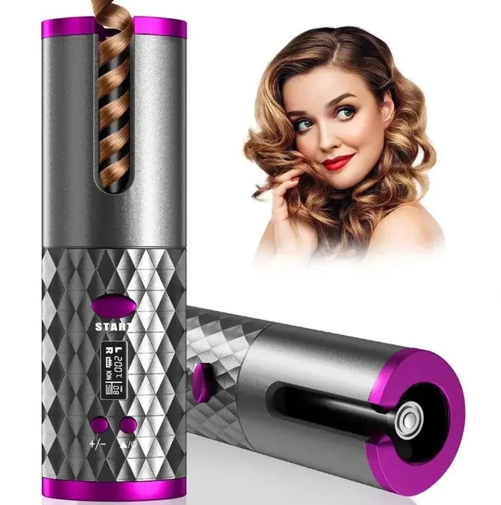 Cordless Auto Hair Curler Ceramic Rotating Iron 6 Temps Rechargeable