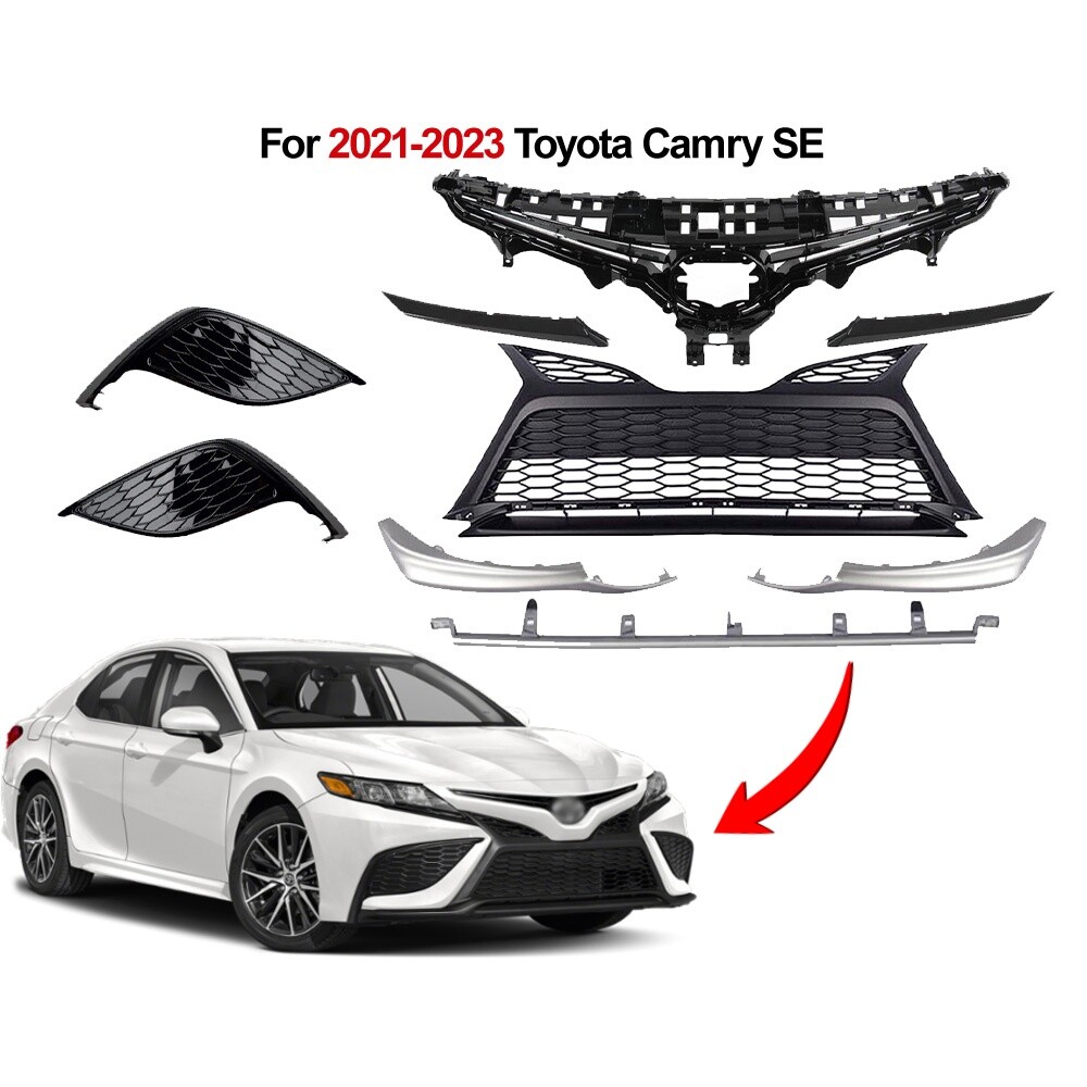 2021-2023 Toyota Camry SE Black Front Grille Trim & Fog Light Bezel Set 9pcs