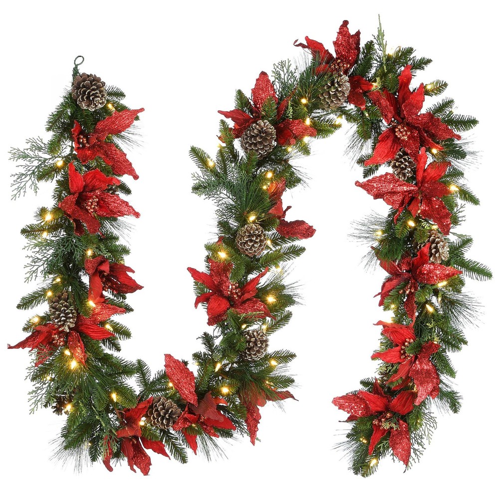 9 ft. Pre-Lit Decorative Collection Garland with Clear Lights, Plug-In