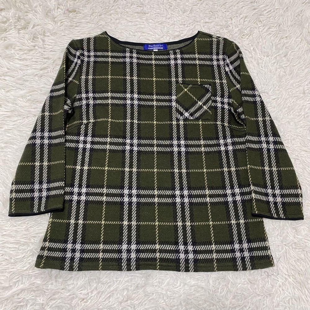 Burberry Green Nova Check Knit 3/4 Sleeve Top, Size M, New Condition