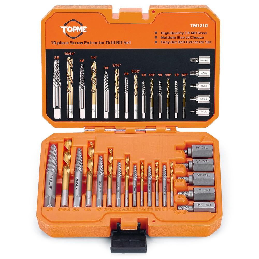 19PCS Screw Extractor Set with Left Hand Drill Bits for Easy Removal