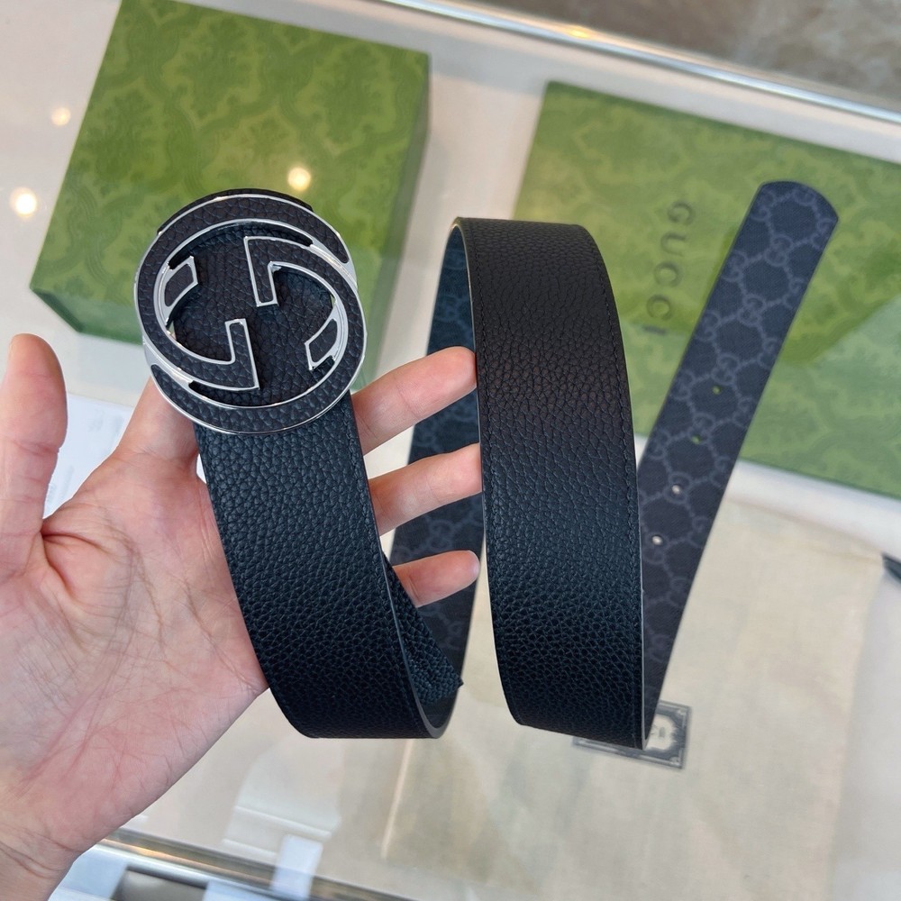 Men's Gucci reversible black leather belt size 40 with black buckle