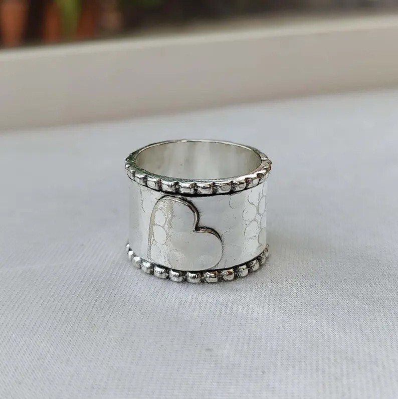 Handmade 925 Sterling Silver Heart Spinner Ring for Women Gift