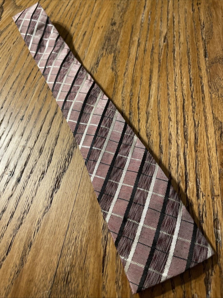 Vintage 50s Skinny Square End Swing Tie Atomic Rockabilly Lurex Acetate Argyle