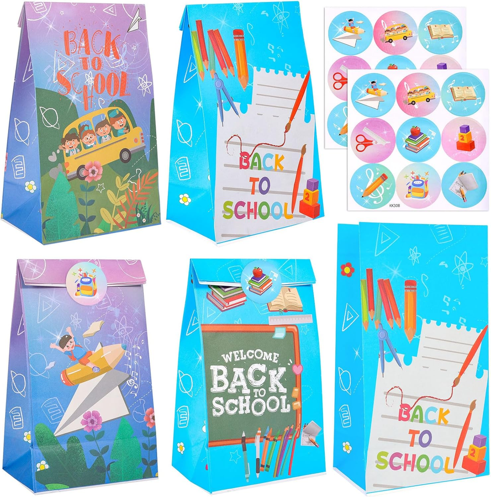 12Pcs Back to School Gift Bags First Day of School Candy Bags with Stickers Welc-image