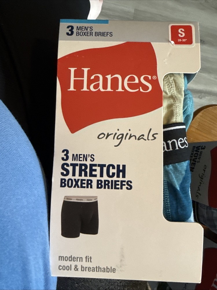 Mens Hanes Originals Stretch Moisture Wick Comfort Boxer Brief 3-Pack Size Small