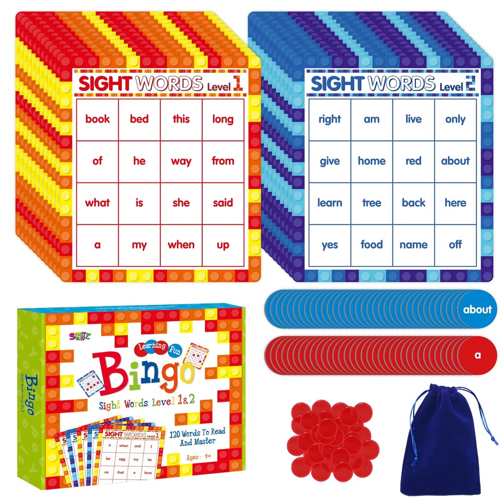 Sight Word Bingo Game 120 Sight Words Learn to Read Level 1 & Level 2 Bingo B...