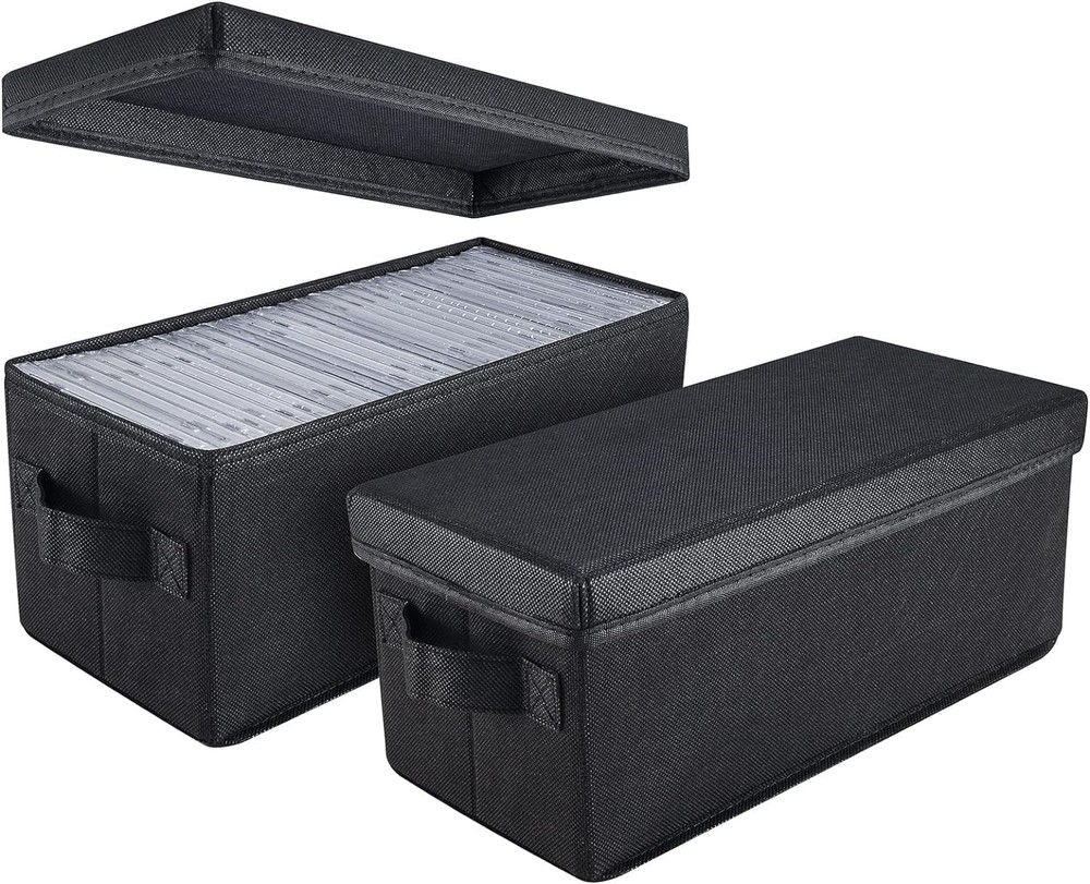 UENTIP 2-Pack Black CD Storage Boxes 13.2 Inch Case Holder