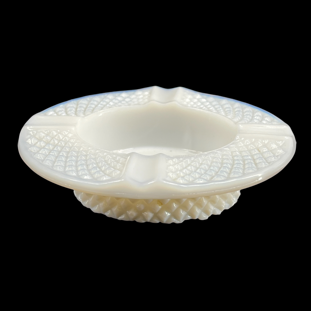 Vintage Westmoreland Diamond Point Milk Glass Ashtray Mid Century Modern White