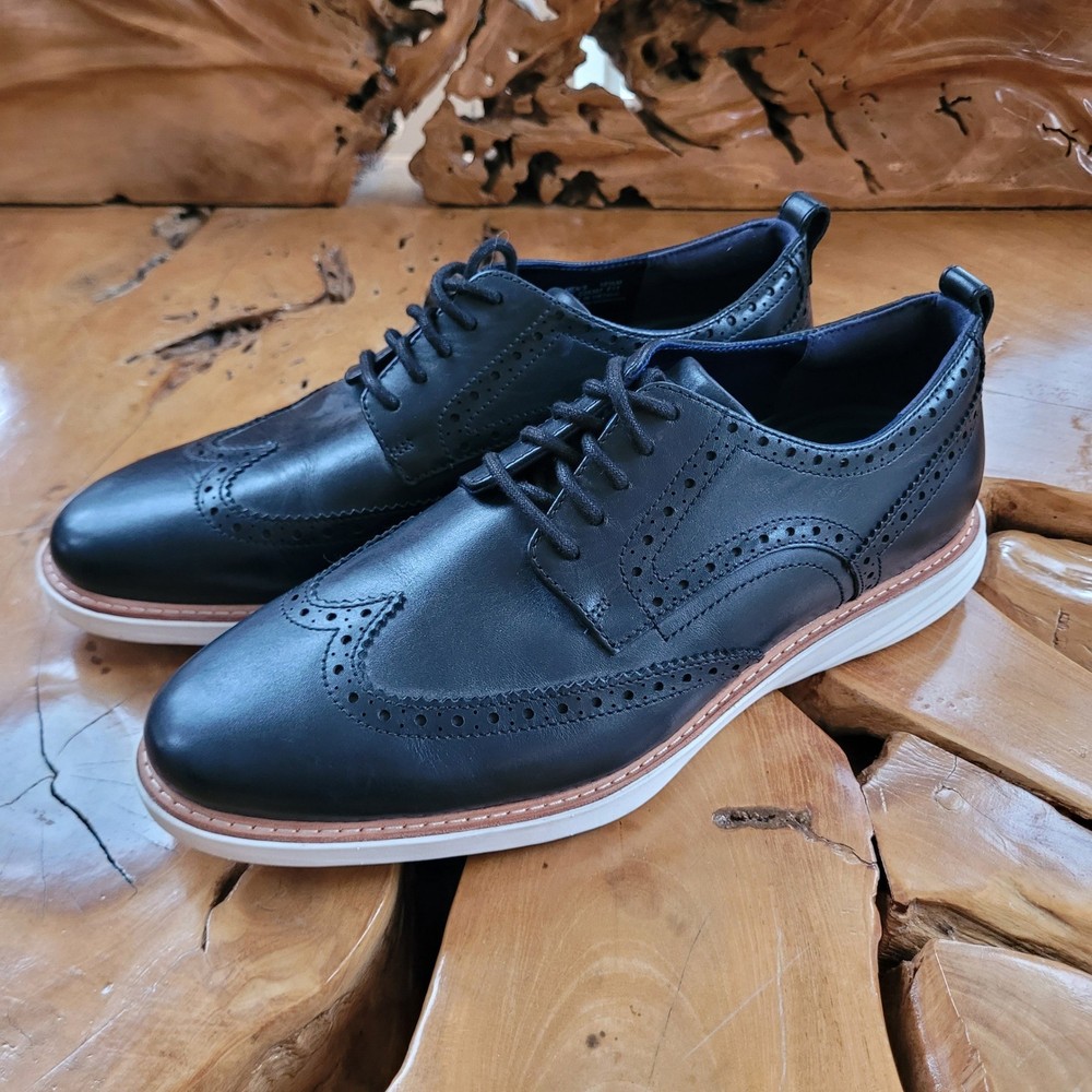 Cole Haan Men Dress Shoes 10.5M Black Grand Evolution Leather Wingtip Oxford
