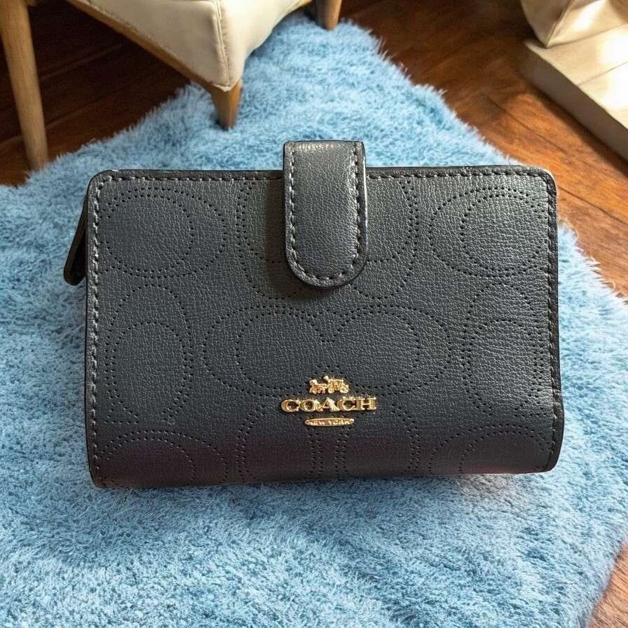 Coach Navy Leather Zip Wallet for Women – Medium Size