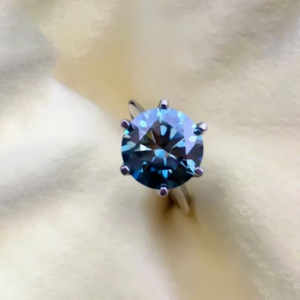 5.45 Ct Blue Round Diamond Solitaire Ring in 925 Silver New Year Surprise