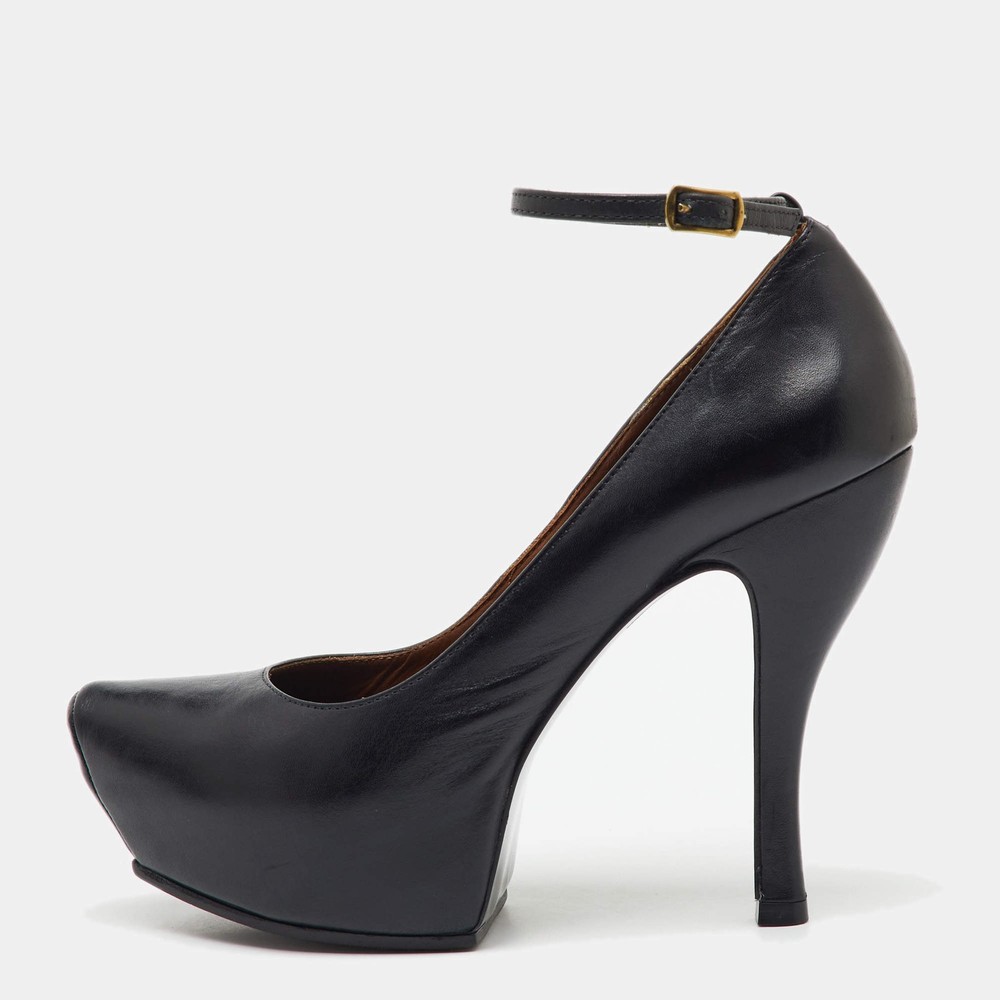 McQ by Alexander McQueen Black Leather Burlesque Ankle Strap Platform Pumps