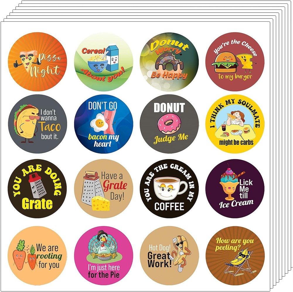 Funny Meal Sticker Collection 5 Sets of 16 Unique Designs for Food and Kitchen Fun