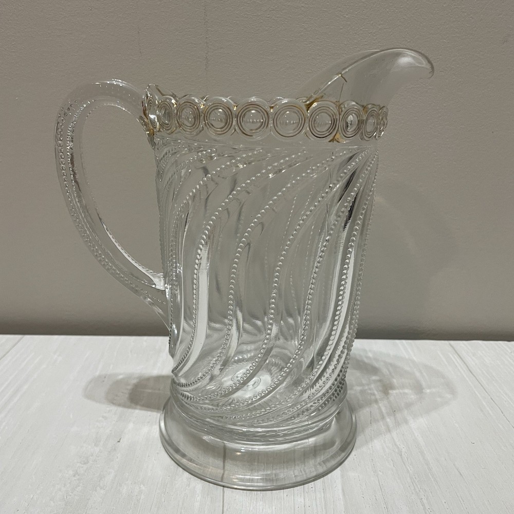 Antique 1904 EAPG Beaded Swirl & Disc water pitcher With Gold Detailing