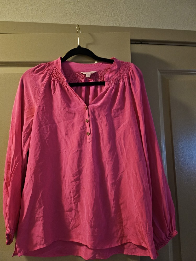 Hot Pink S Lily Pulitzer Silk Top with Gold Buttons