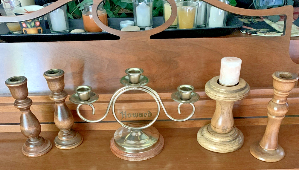 5 Vintage Wood Candle Holders for Wedding or Home Decor